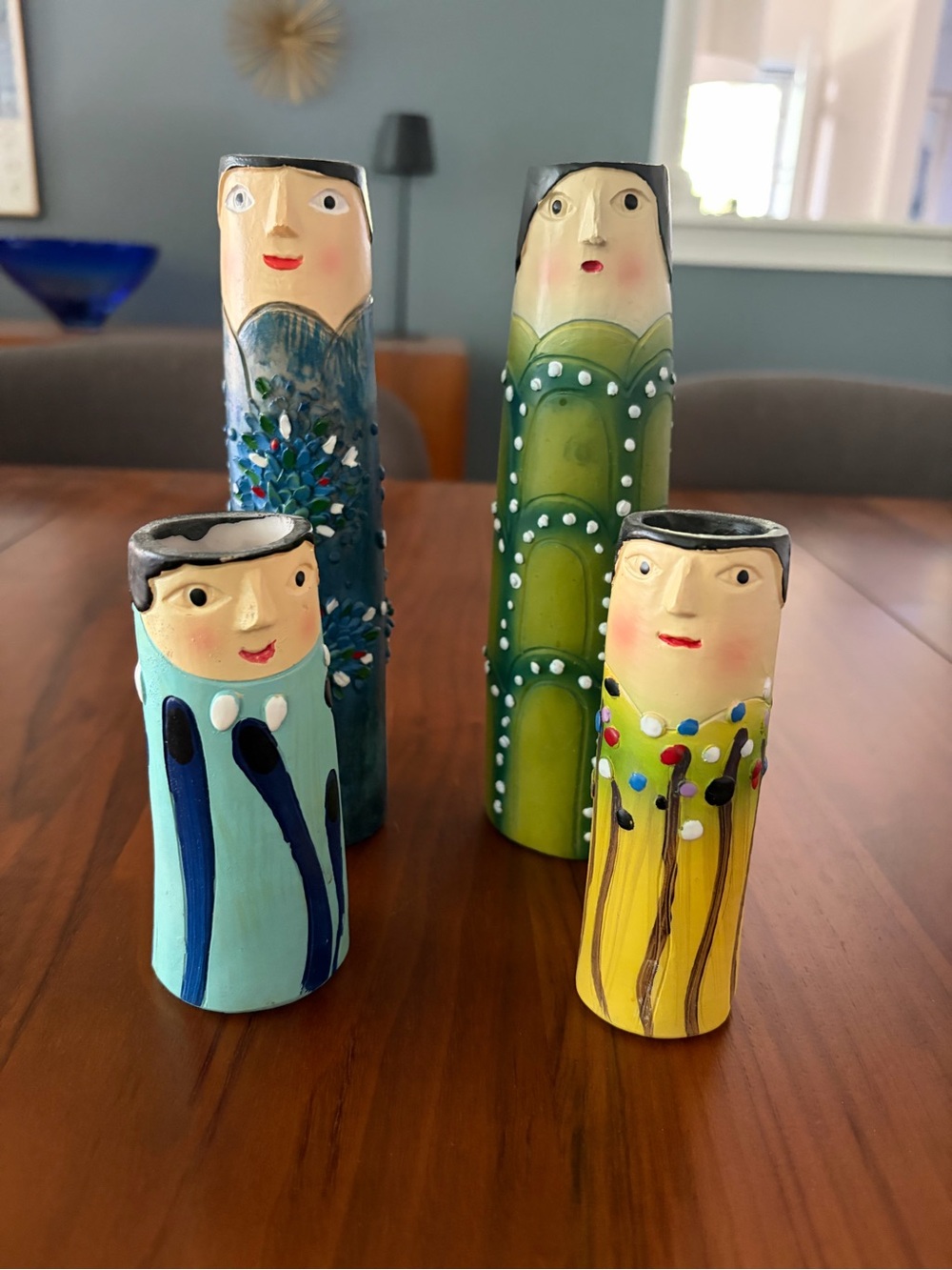 Hand-Painted Ceramic Folk Art Bud Vases - Colorful Set